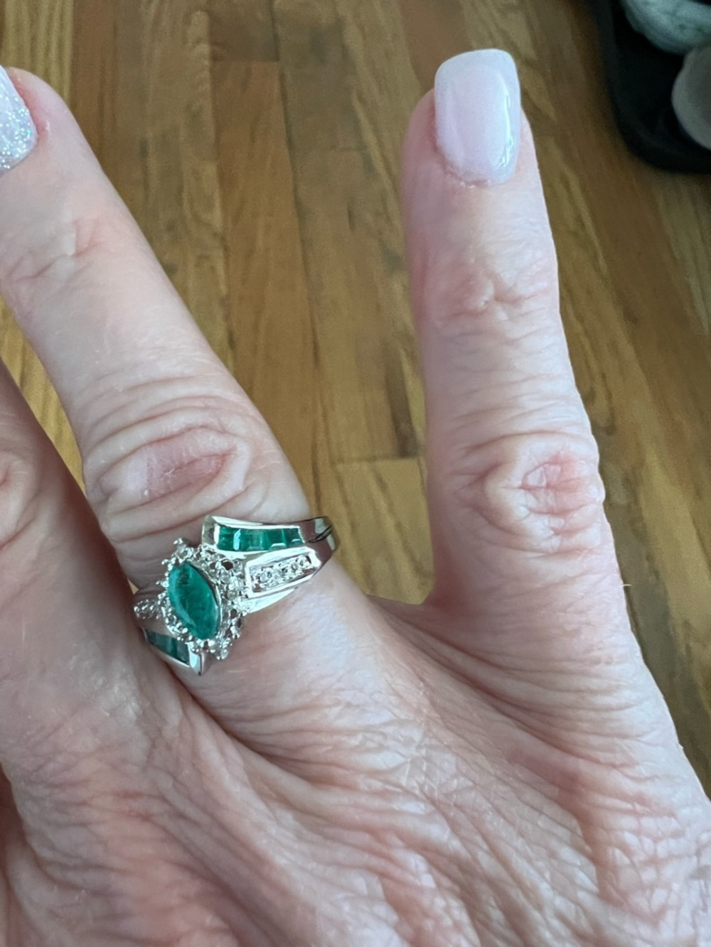 Macy's Sterling Silver Marquise Emerald-Tone Ring with Green Inlay - Picture 7 of 10